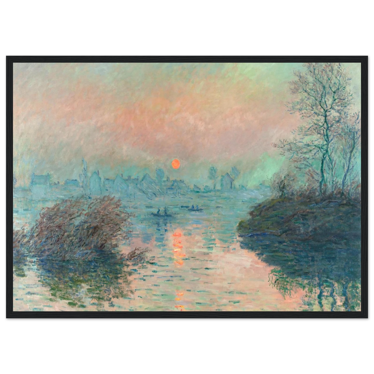Tableau Soleil couchant sur la Seine à Lavacourt — Claude Monet, tirage cadre noir | INKONAL