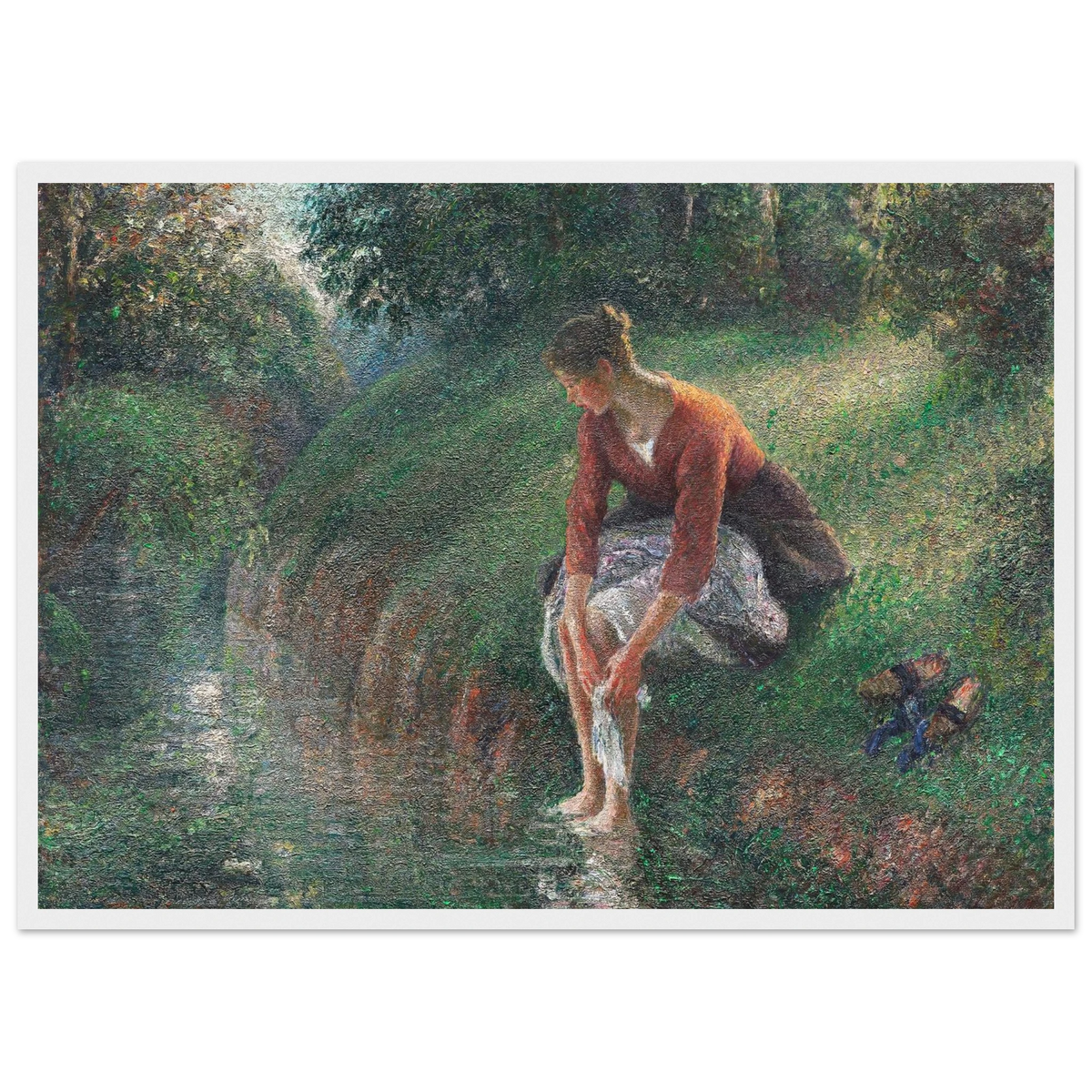 Tableau Baigneuse au ruisseau — Camille Pissarro, tirage cadre blanc | INKONAL