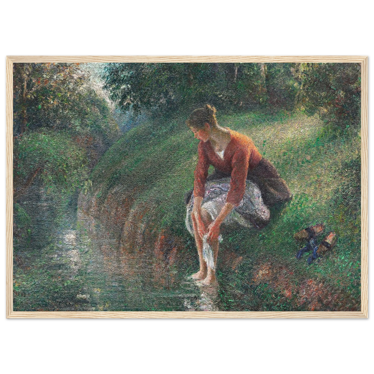 Tableau Baigneuse au ruisseau — Camille Pissarro, tirage cadre bois | INKONAL