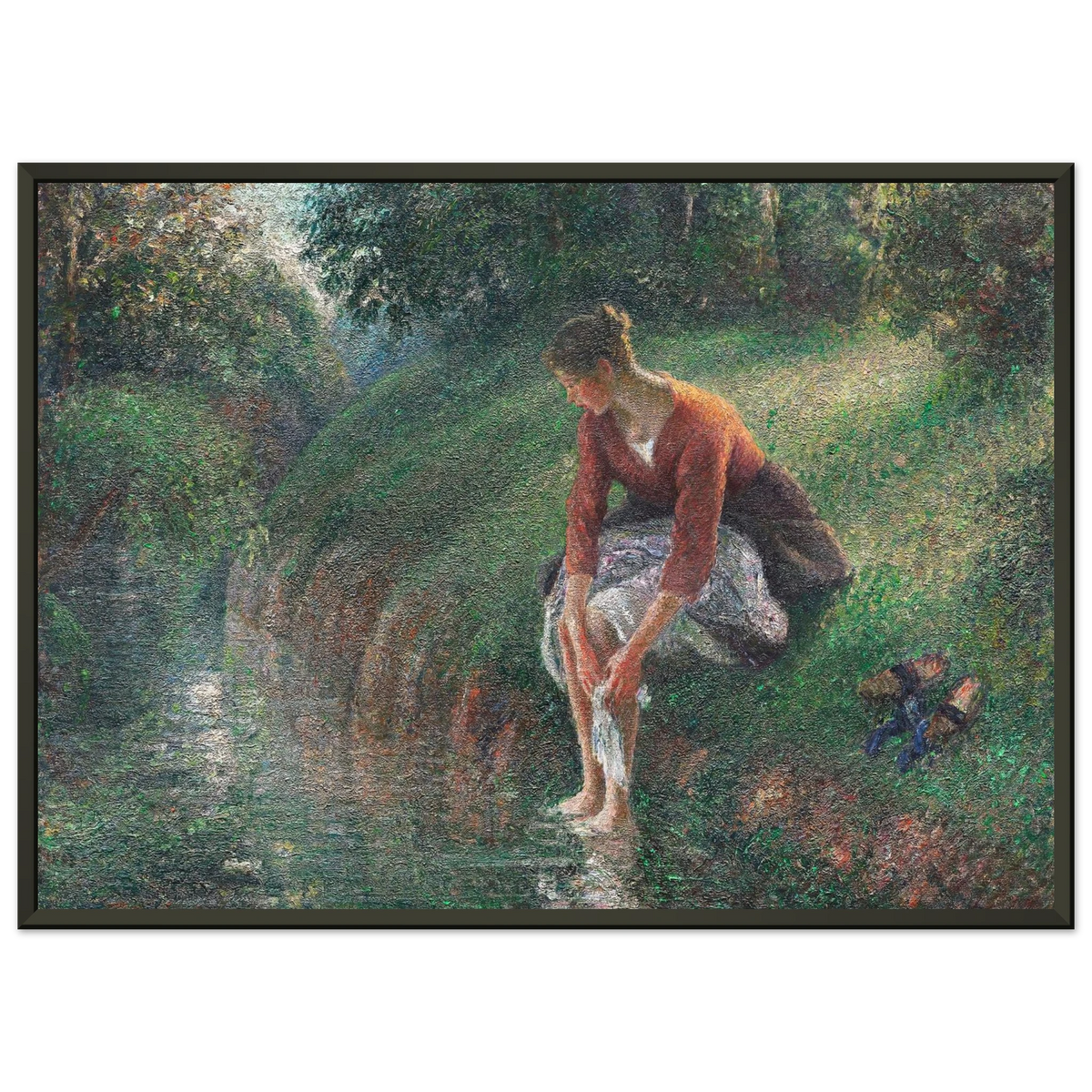 Tableau Baigneuse au ruisseau — Camille Pissarro, tirage cadre noir | INKONAL