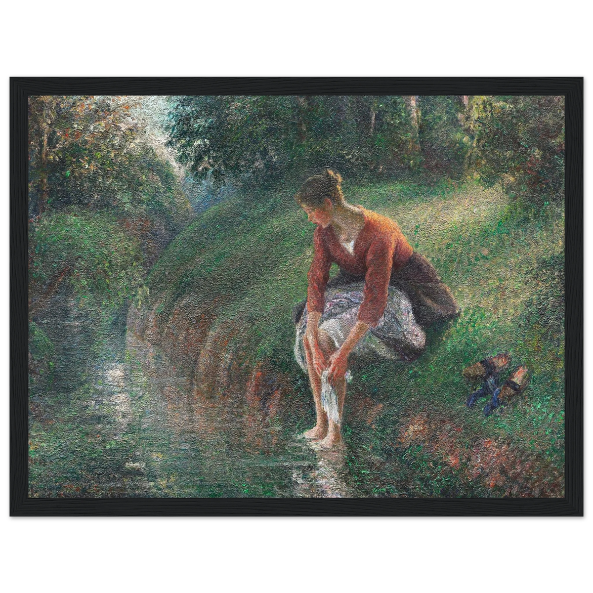 Tableau Baigneuse au ruisseau — Camille Pissarro, tirage cadre noir | INKONAL
