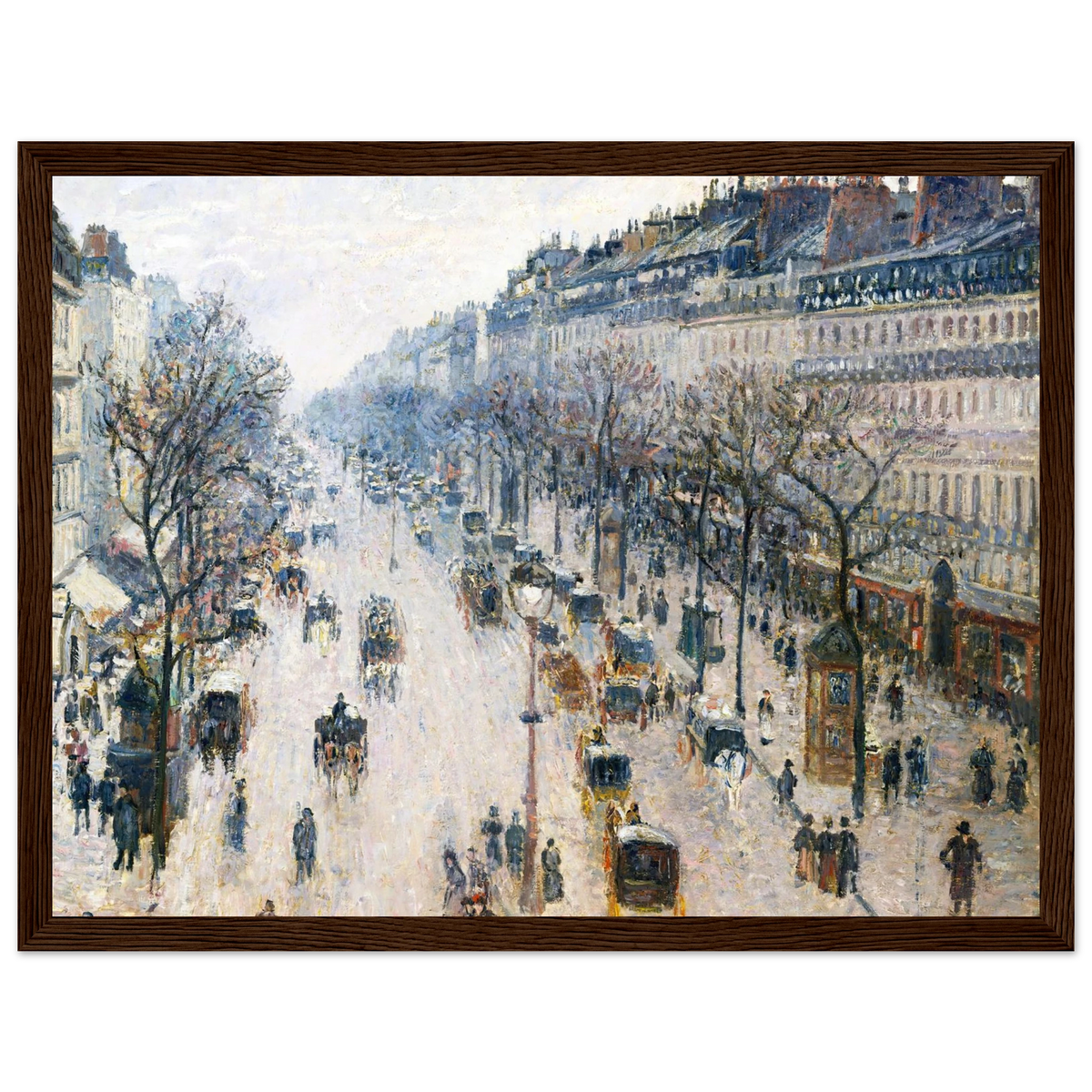 Tableau Boulevard Montmartre, matin d'hiver — Camille Pissarro, tirage cadre bois foncé | INKONAL