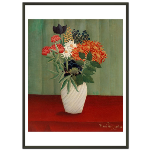 Tableau Bouquet de fleurs aux reines-marguerites et aux tokyos — Henri Rousseau, tirage cadre noir | INKONAL