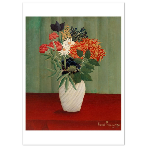 Tableau Bouquet de fleurs aux reines-marguerites et aux tokyos — Henri Rousseau, tirage sans cadre | INKONAL