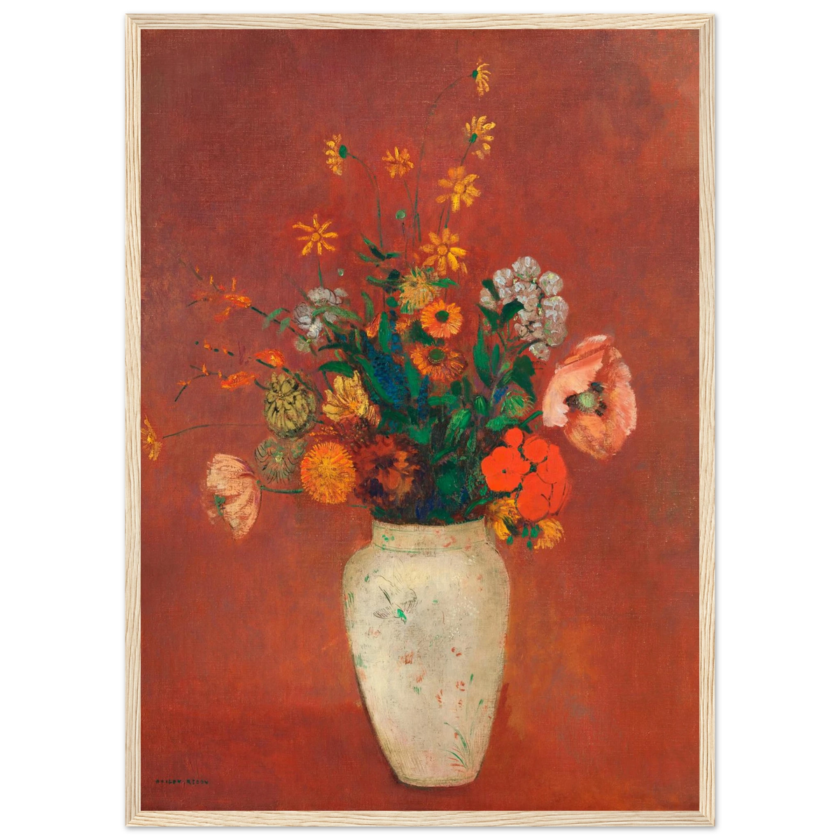 Tableau Bouquet dans un vase chinois — Odilon Redon, tirage encadré cadre bois | INKONAL