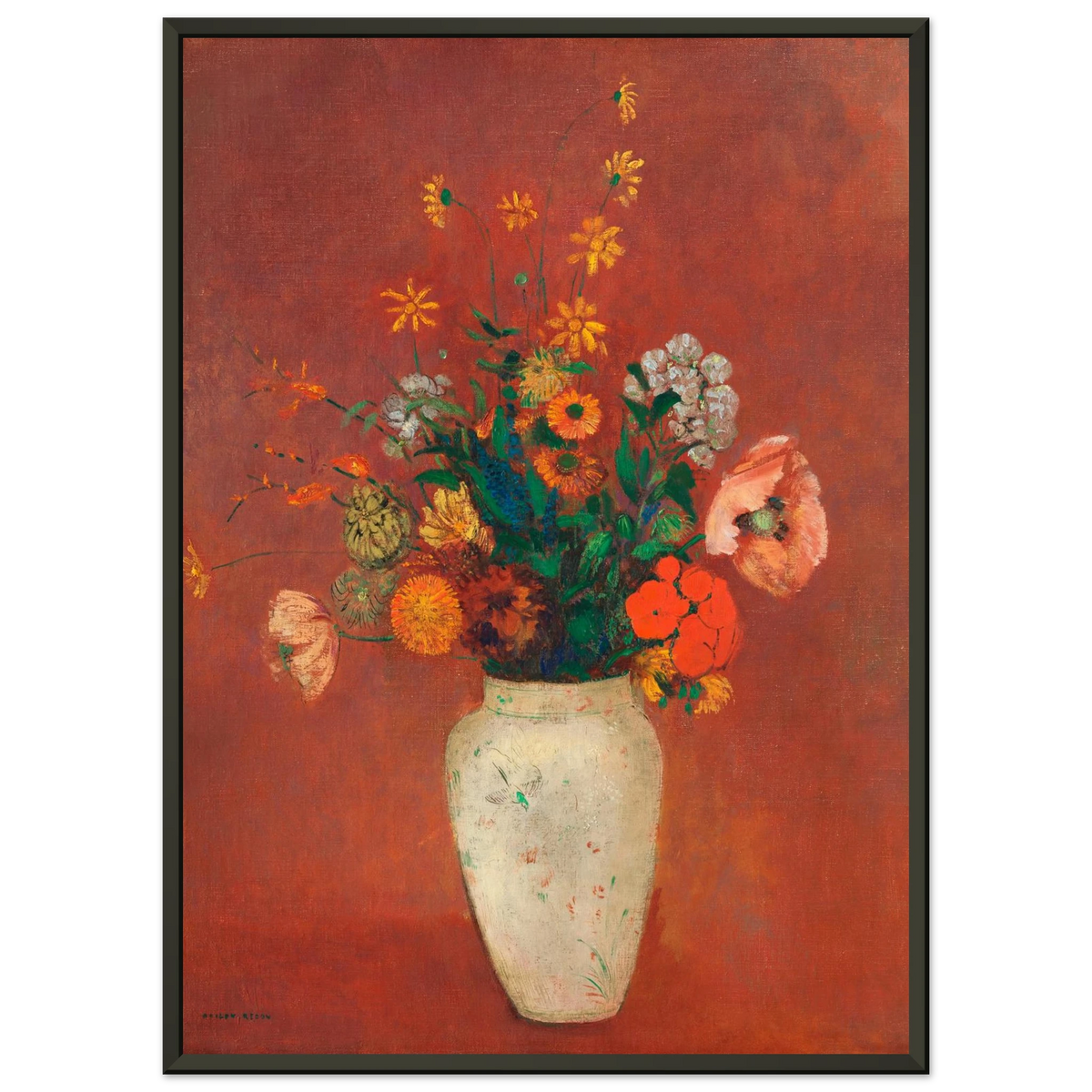 Tableau Bouquet dans un vase chinois — Odilon Redon, tirage encadré cadre noir | INKONAL