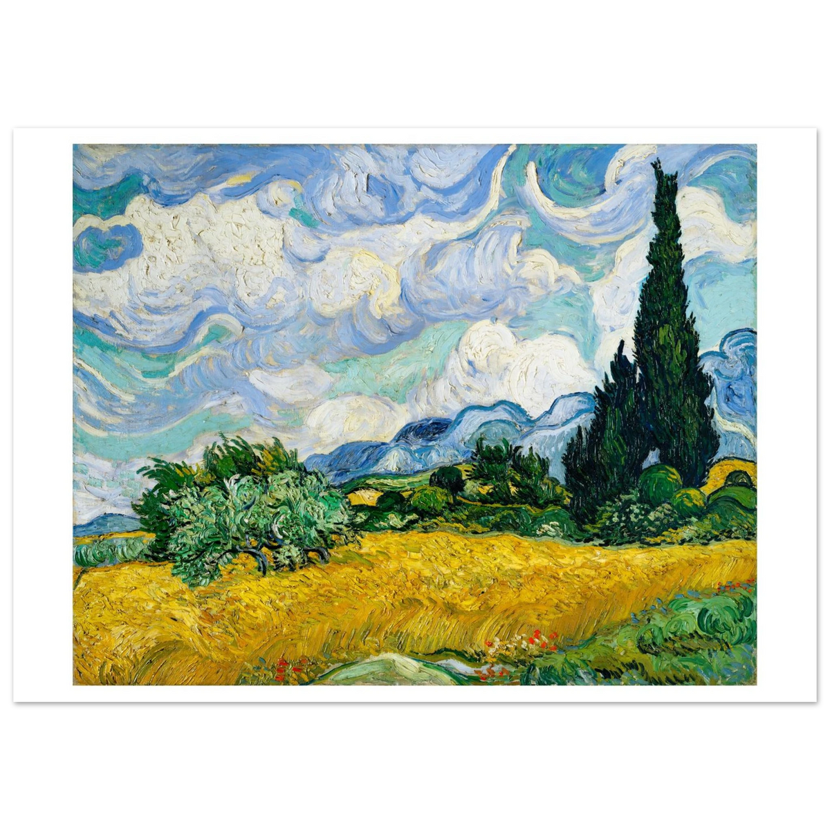 Tableau Champ de blé aux cyprès — Vincent van Gogh, tirage sans cadre | INKONAL