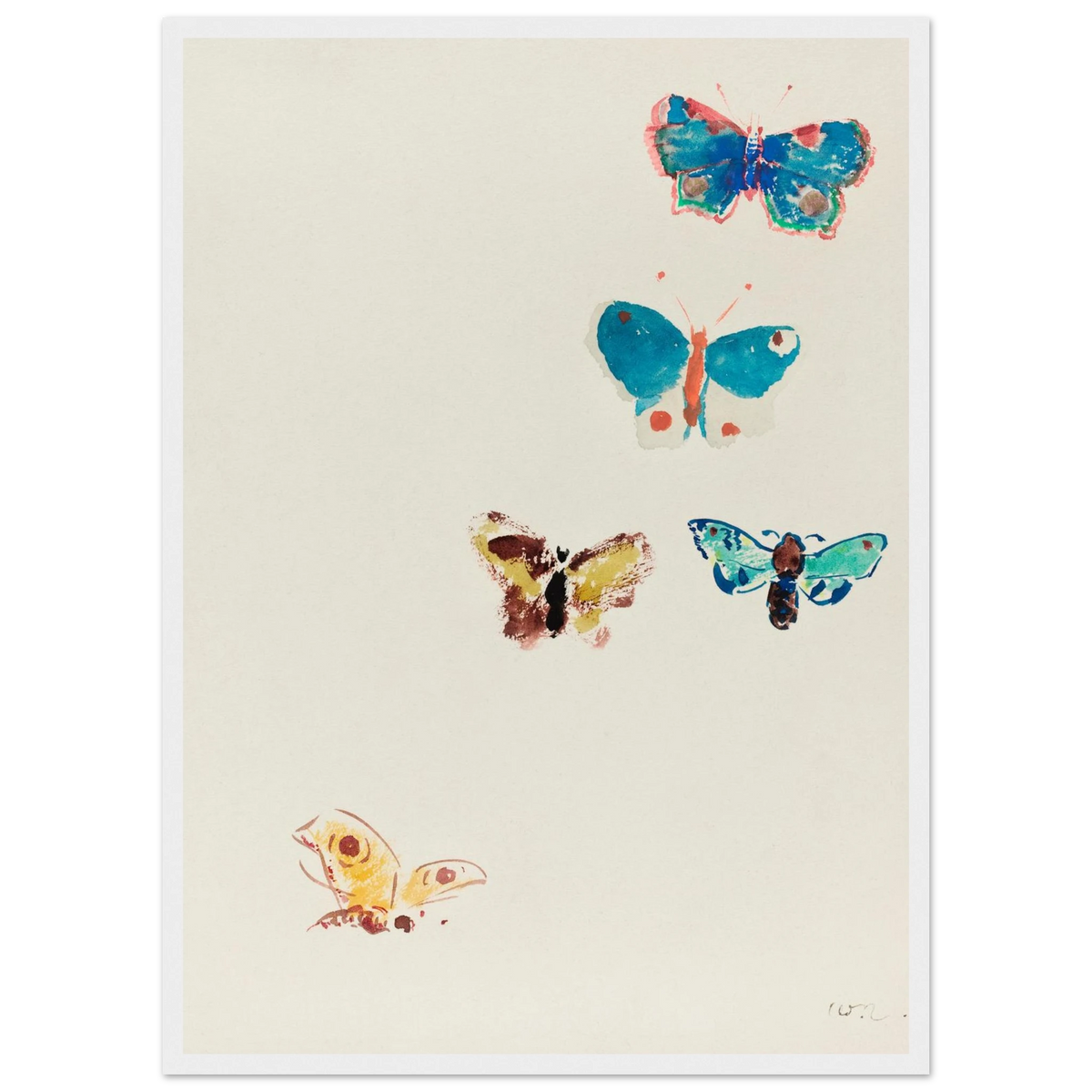 Tableau Cinq papillons — Odilon Redon, tirage encadré cadre blanc | INKONAL