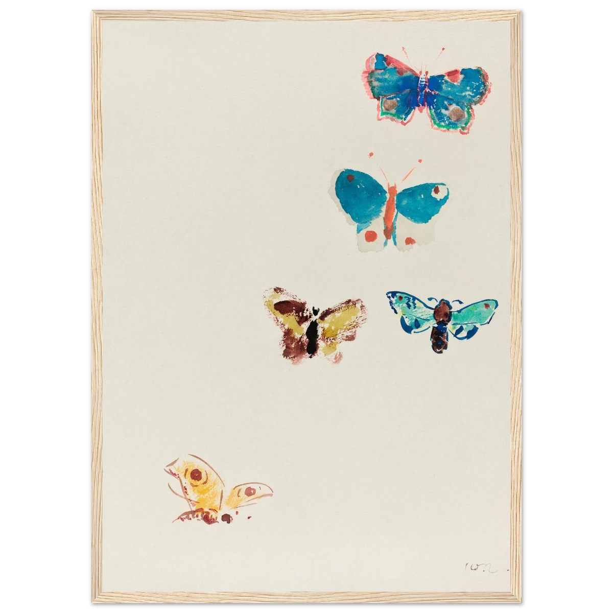 Tableau Cinq papillons — Odilon Redon, tirage encadré cadre bois | INKONAL
