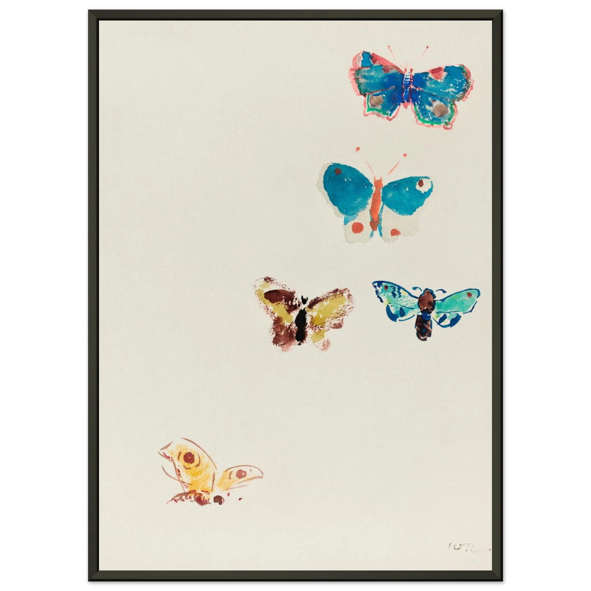 Tableau Cinq papillons — Odilon Redon, tirage encadré cadre noir | INKONAL