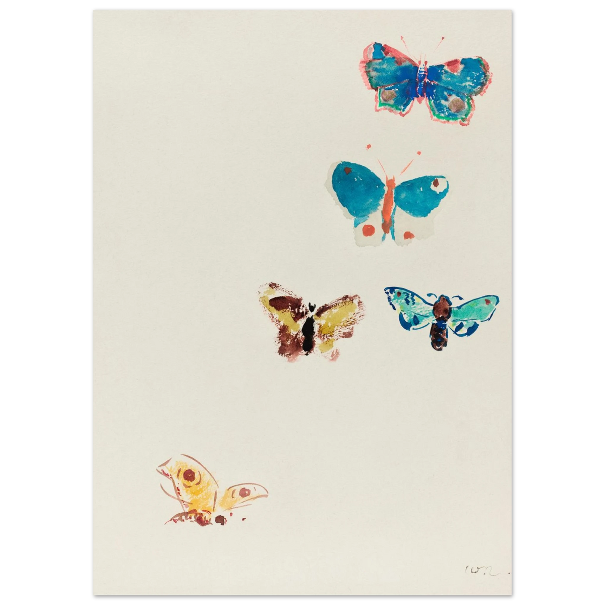 Tableau Cinq papillons — Odilon Redon, tirage sans cadre | INKONAL