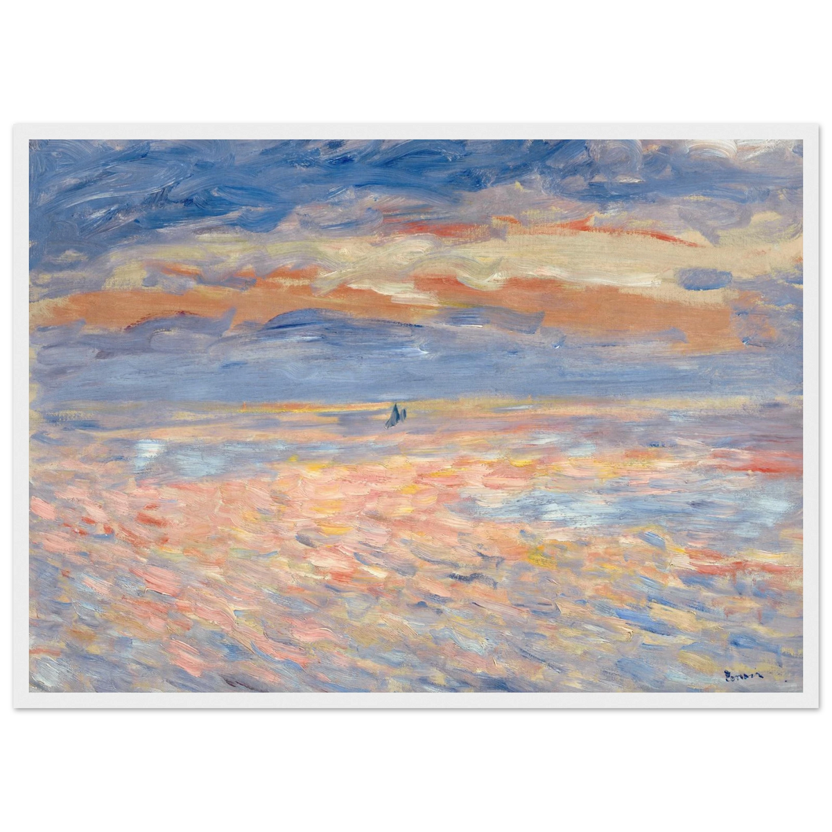 Tableau Coucher de soleil sur la mer — Pierre-Auguste Renoir, tirage cadre blanc | INKONAL