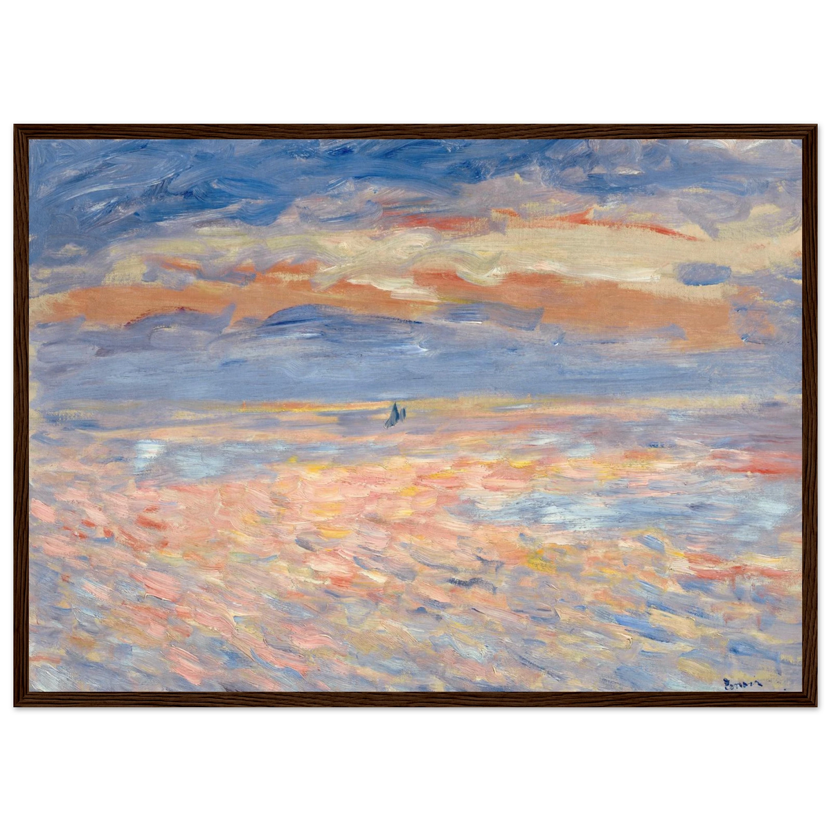 Tableau Coucher de soleil sur la mer — Pierre-Auguste Renoir, tirage cadre bois foncé | INKONAL