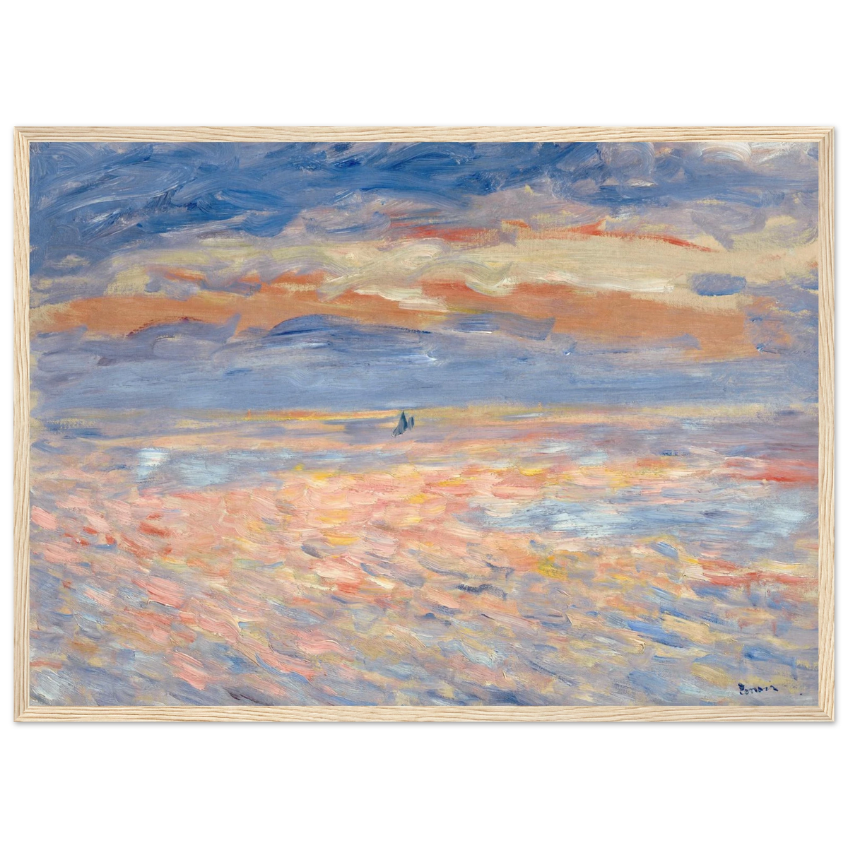 Tableau Coucher de soleil sur la mer — Pierre-Auguste Renoir, tirage cadre bois | INKONAL