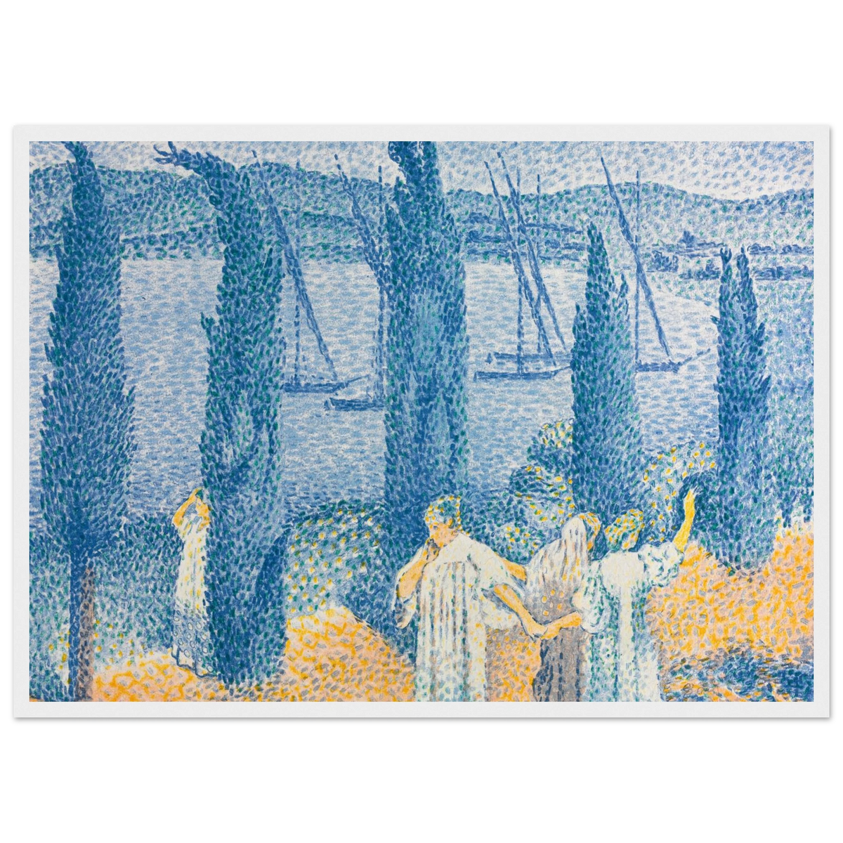 Tableau La Promenade (Paysage aux cyprès) — Henri-Edmond Cross, tirage cadre blanc | INKONAL