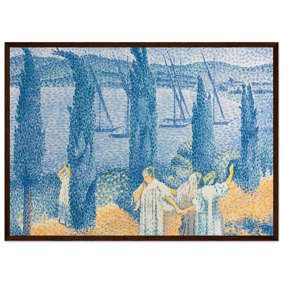 Tableau La Promenade (Paysage aux cyprès) — Henri-Edmond Cross, tirage cadre bois foncé | INKONAL