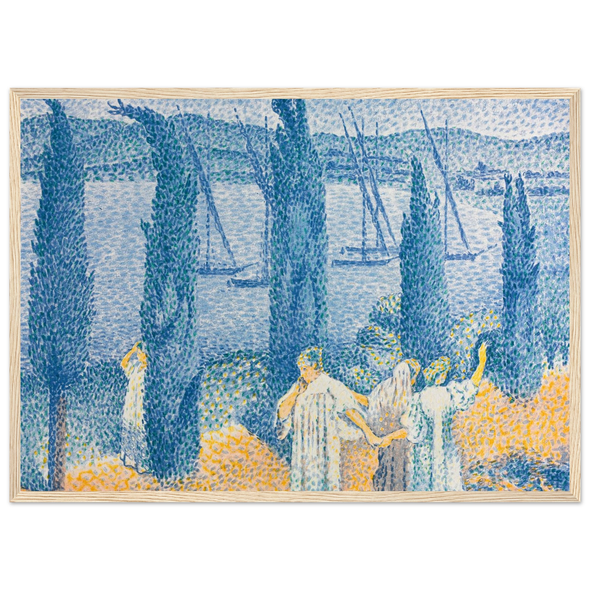 Tableau La Promenade (Paysage aux cyprès) — Henri-Edmond Cross, tirage cadre bois | INKONAL