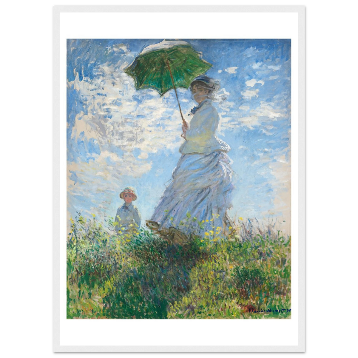 Tableau Femme à l'ombrelle, Madame Monet et son fils — Claude Monet, tirage cadre blanc | INKONAL
