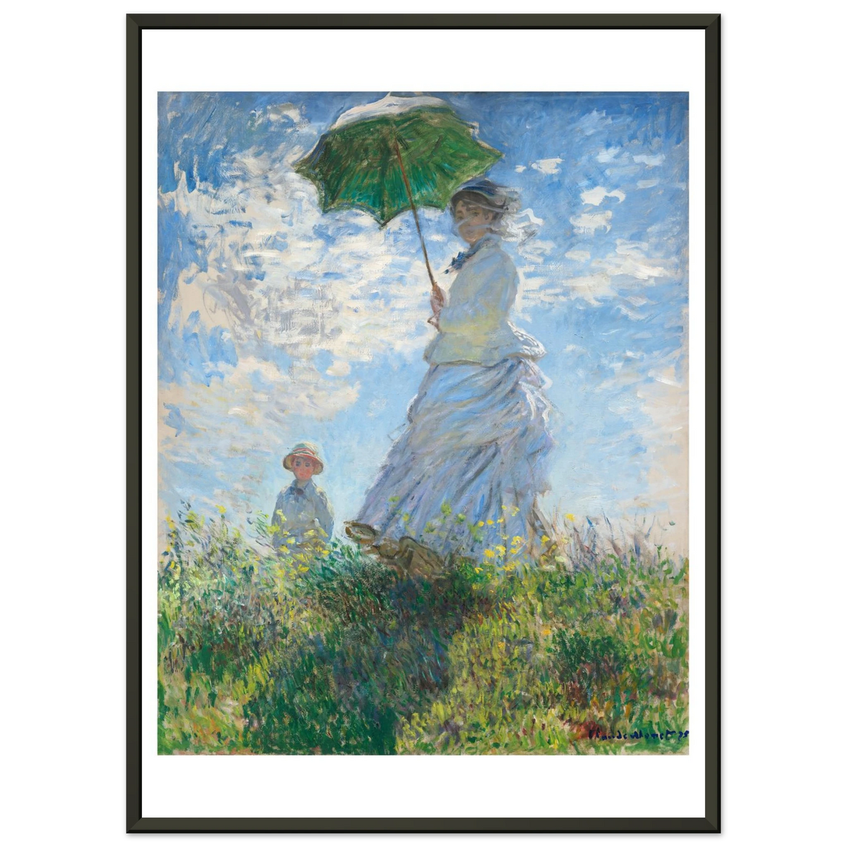 Tableau Femme à l'ombrelle, Madame Monet et son fils — Claude Monet, tirage cadre noir | INKONAL