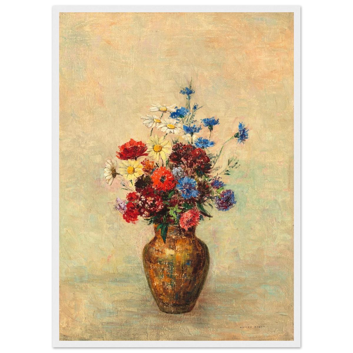 Tableau Fleurs dans un vase — Odilon Redon, tirage encadré cadre blanc | INKONAL