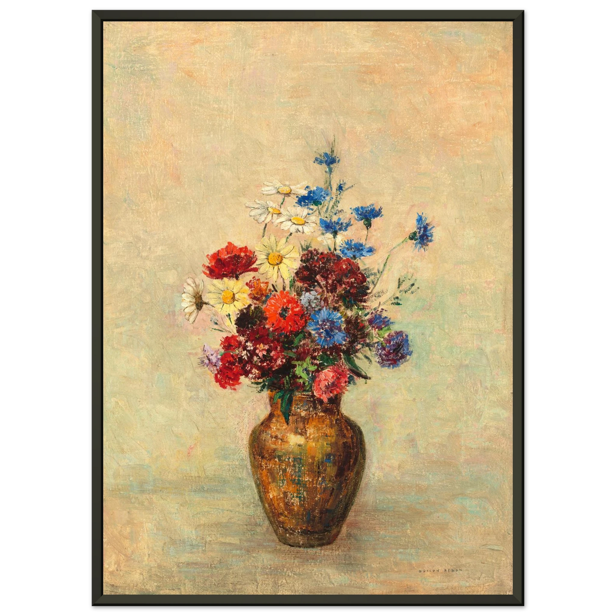 Tableau Fleurs dans un vase — Odilon Redon, tirage encadré cadre noir | INKONAL