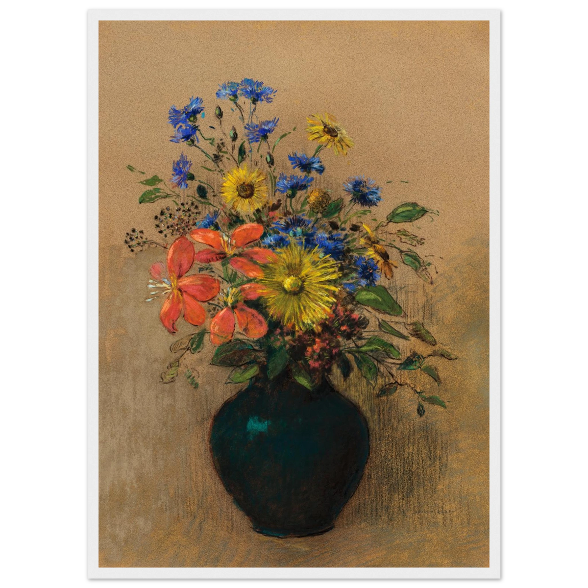 Tableau Fleurs des champs — Odilon Redon, tirage encadré cadre blanc | INKONAL