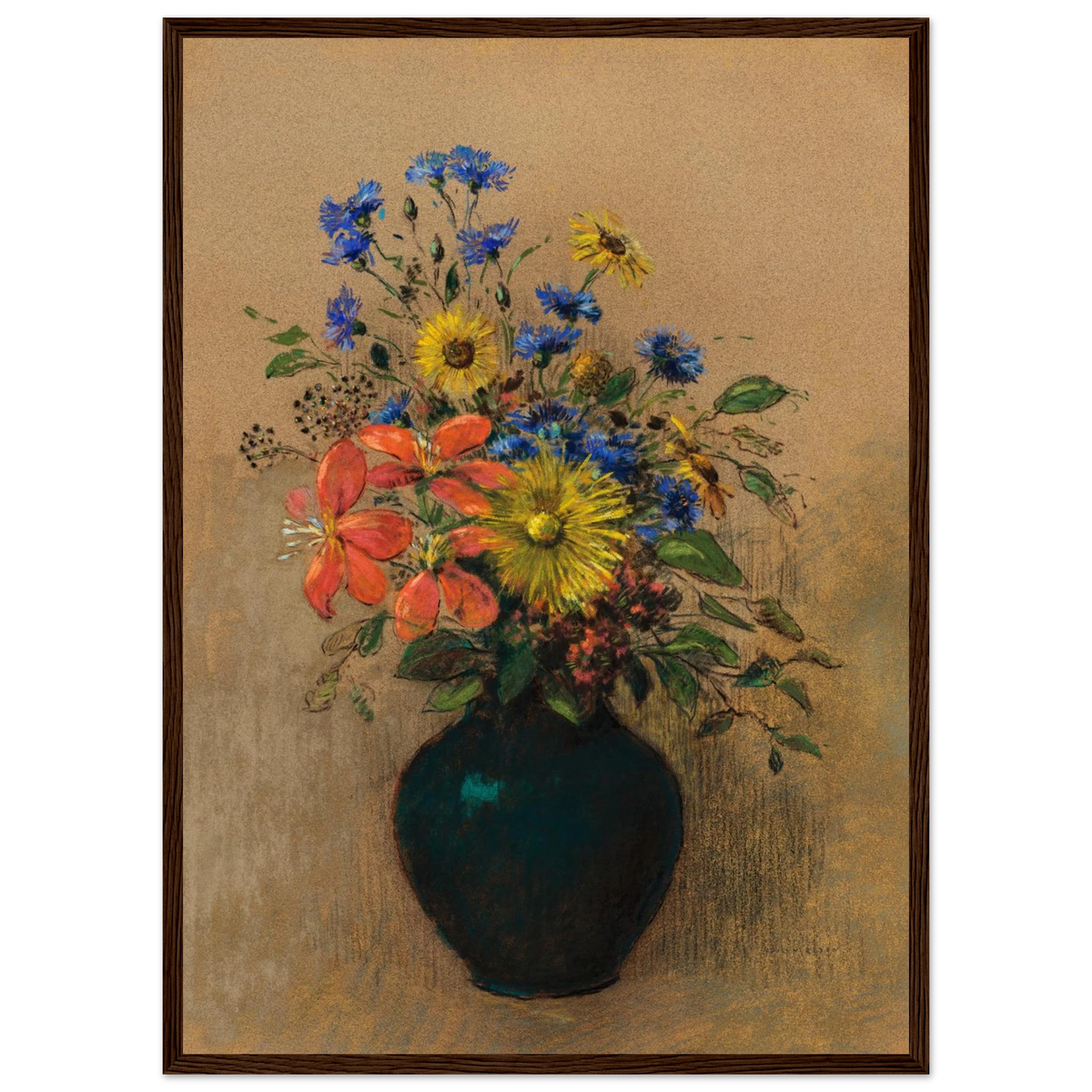 Tableau Fleurs des champs — Odilon Redon, tirage encadré cadre bois foncé | INKONAL