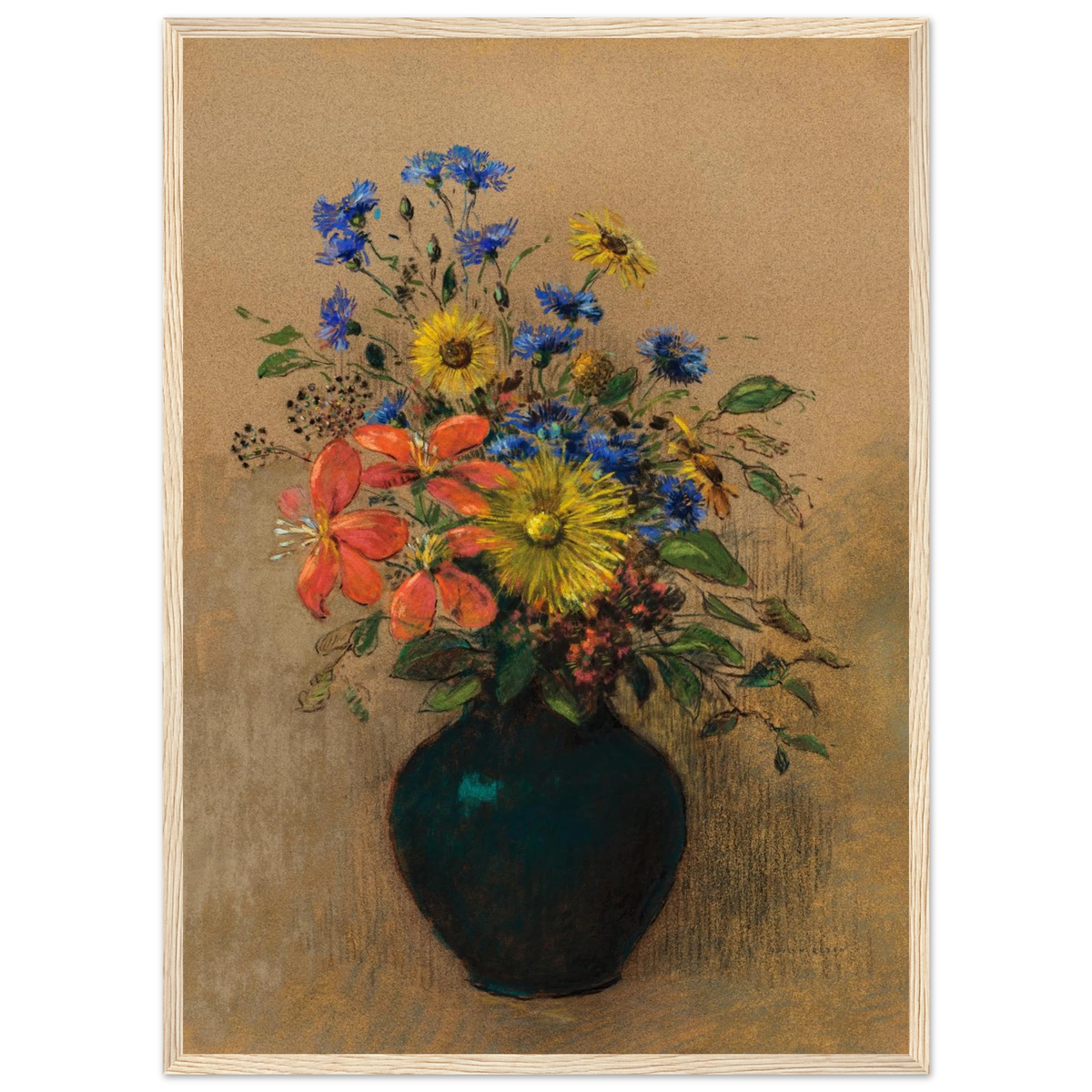Tableau Fleurs des champs — Odilon Redon, tirage encadré cadre bois | INKONAL