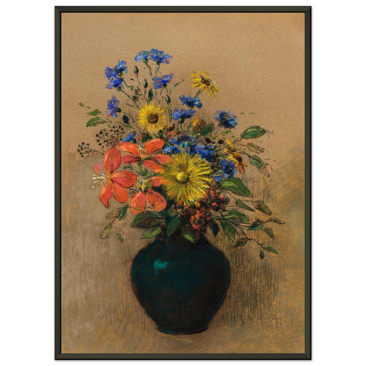 Tableau Fleurs des champs — Odilon Redon, tirage encadré cadre noir | INKONAL