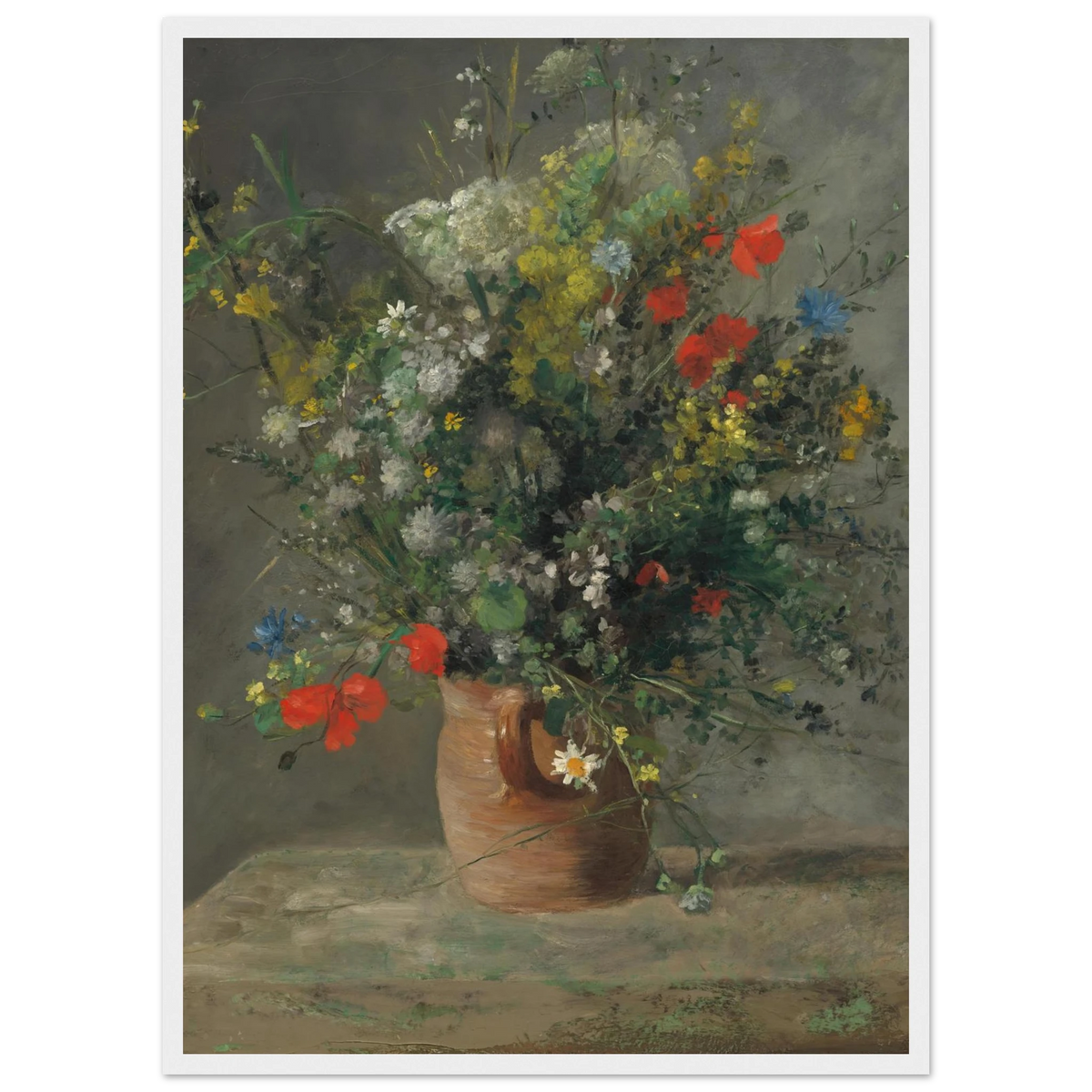 Tableau Fleurs mêlées dans un pot de terre cuite — Pierre-Auguste Renoir, tirage cadre blanc | INKONAL