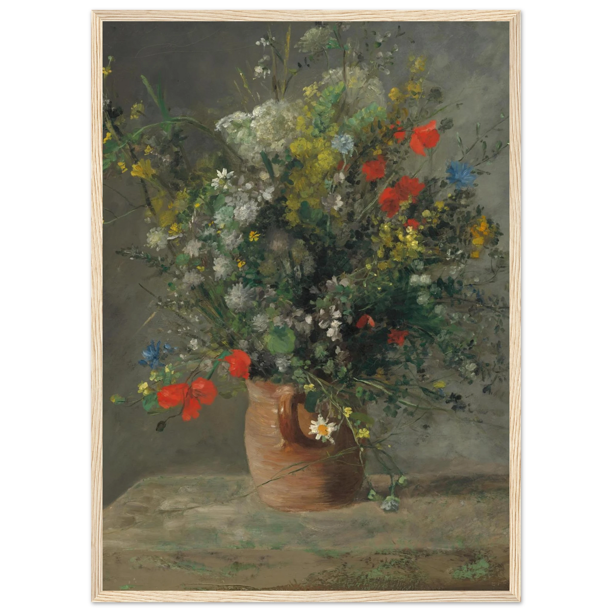 Tableau Fleurs mêlées dans un pot de terre cuite — Pierre-Auguste Renoir, tirage cadre bois | INKONAL