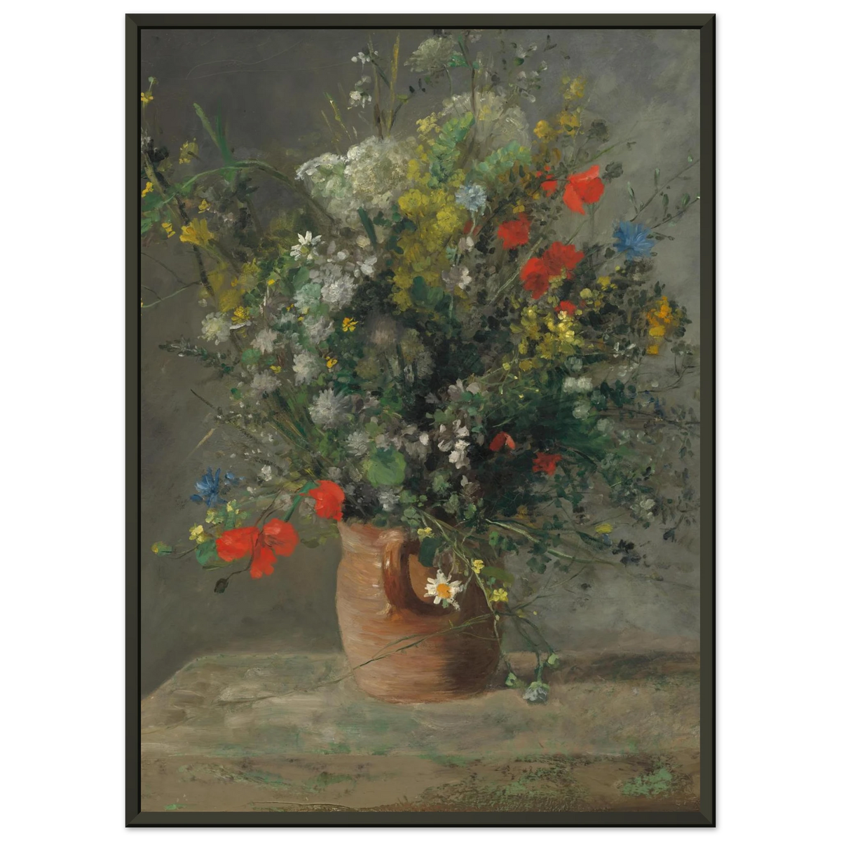 Tableau Fleurs mêlées dans un pot de terre cuite — Pierre-Auguste Renoir, tirage cadre noir | INKONAL