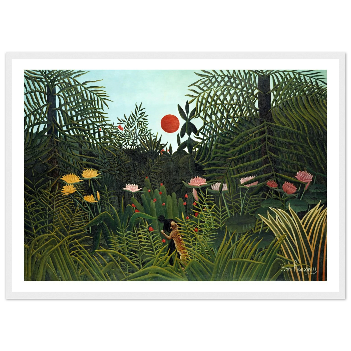 Tableau Forêt vierge au soleil couchant — Henri Rousseau, tirage encadré cadre blanc | INKONAL
