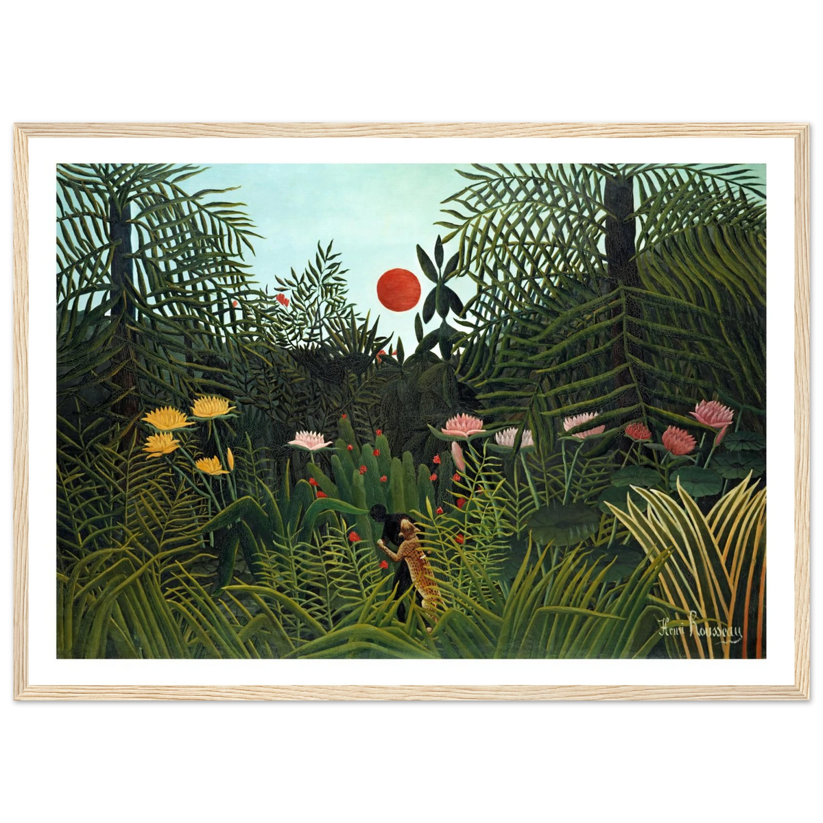 Tableau Forêt vierge au soleil couchant — Henri Rousseau, tirage encadré cadre bois | INKONAL