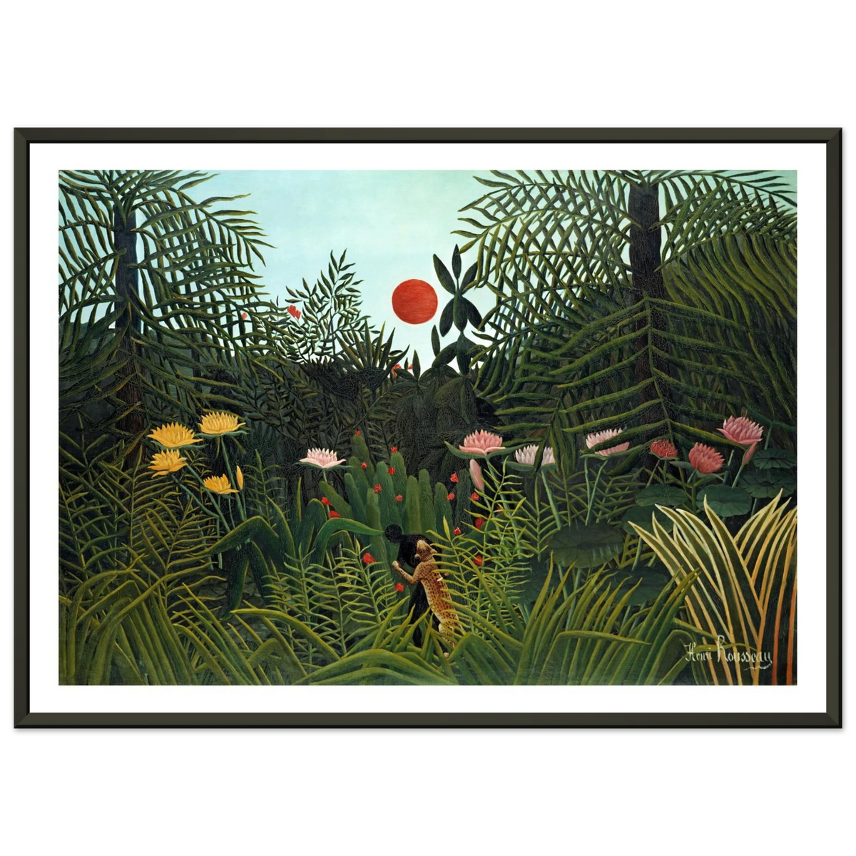 Tableau Forêt vierge au soleil couchant — Henri Rousseau, tirage encadré cadre noir | INKONAL