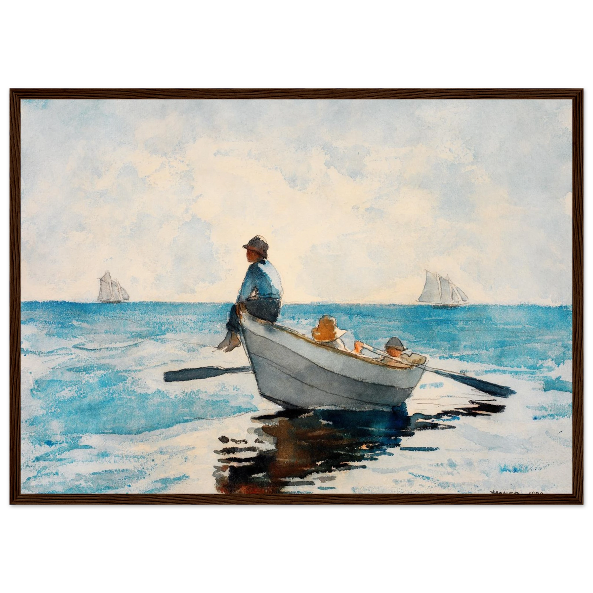 Tableau Garçons dans un doris — Winslow Homer, tirage cadre bois foncé | INKONAL