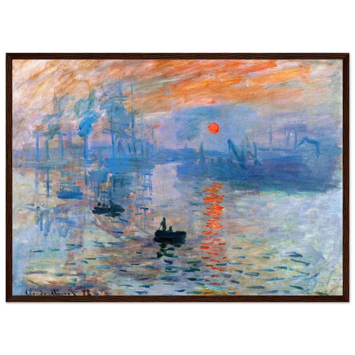 Tableau Impression, soleil levant — Claude Monet, tirage cadre bois foncé | INKONAL
