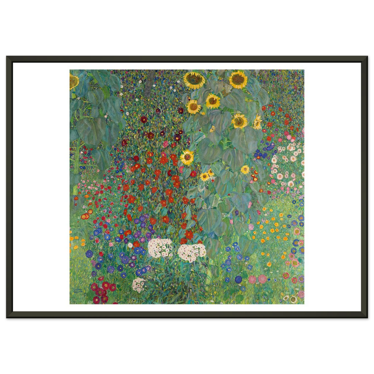Tableau Jardin de campagne aux tournesols — Gustav Klimt, tirage encadré cadre noir | INKONAL
