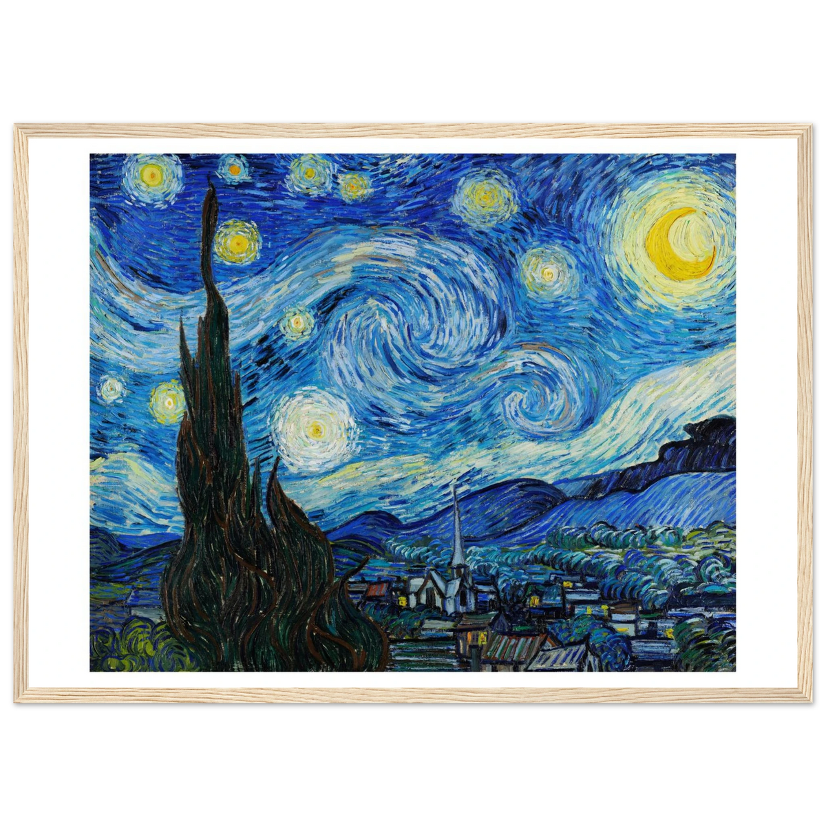 Tableau La Nuit étoilée — Vincent van Gogh, tirage cadre bois | INKONAL