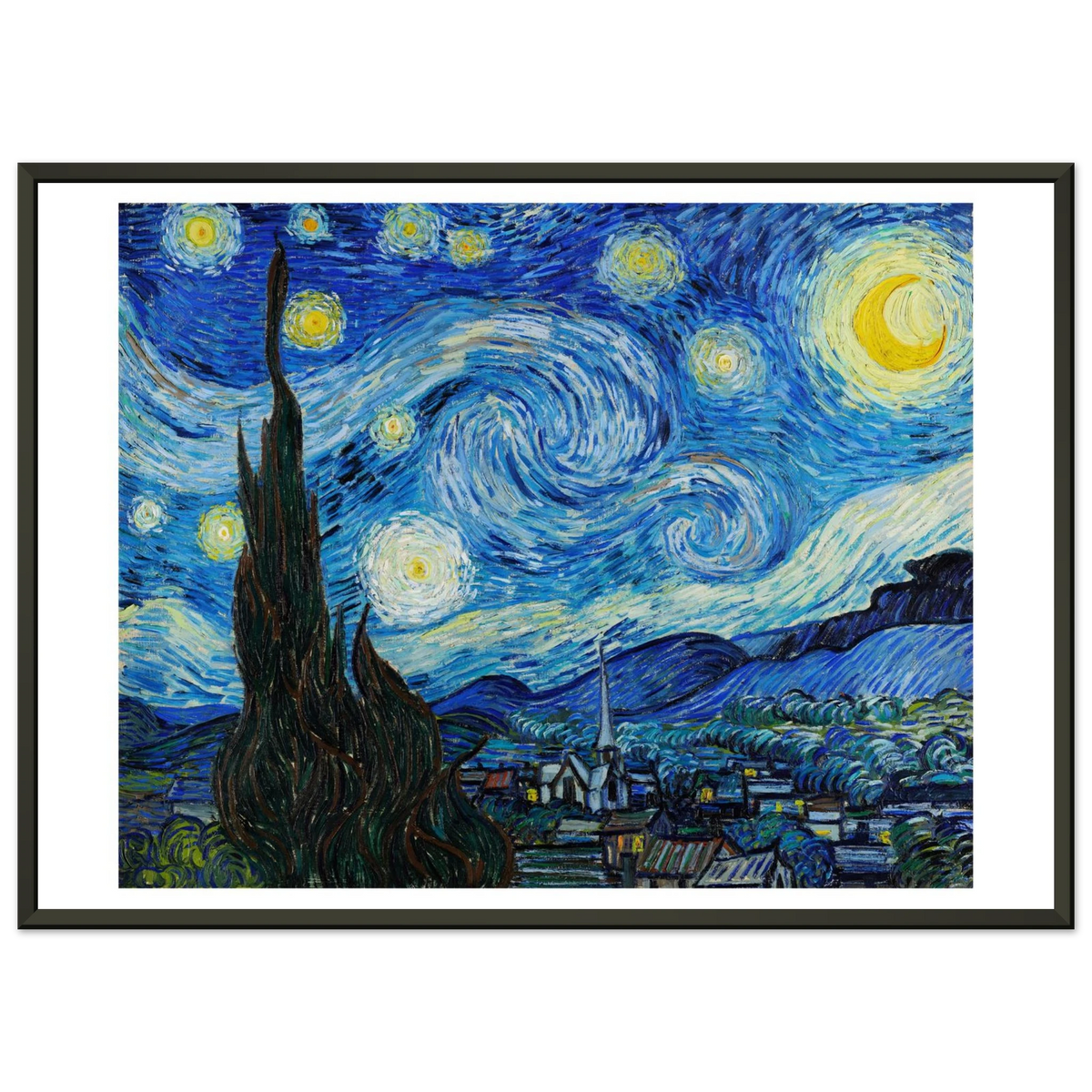 Tableau La Nuit étoilée — Vincent van Gogh, tirage cadre noir | INKONAL