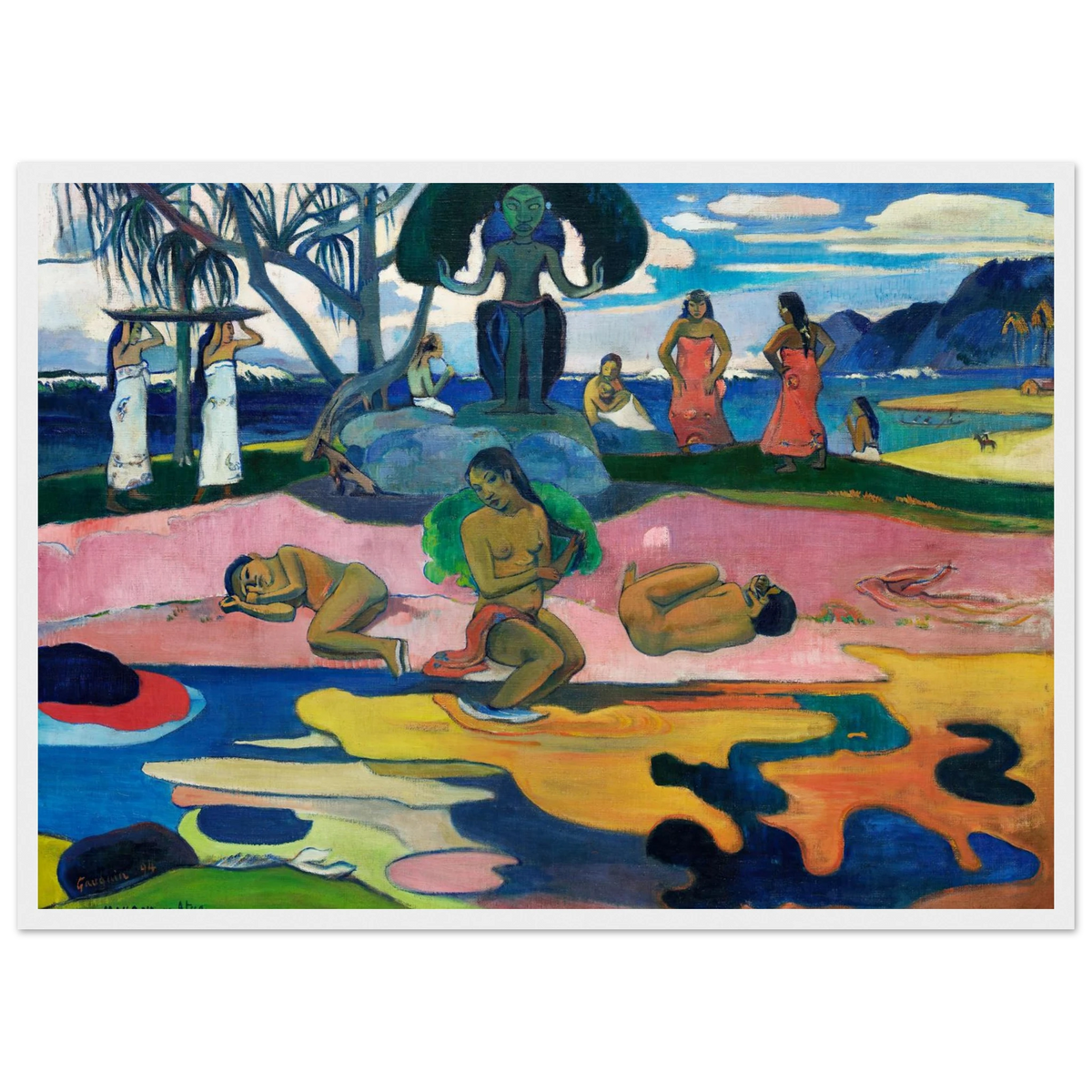 Tableau Le Jour du dieu — Paul Gauguin, tirage cadre blanc | INKONAL