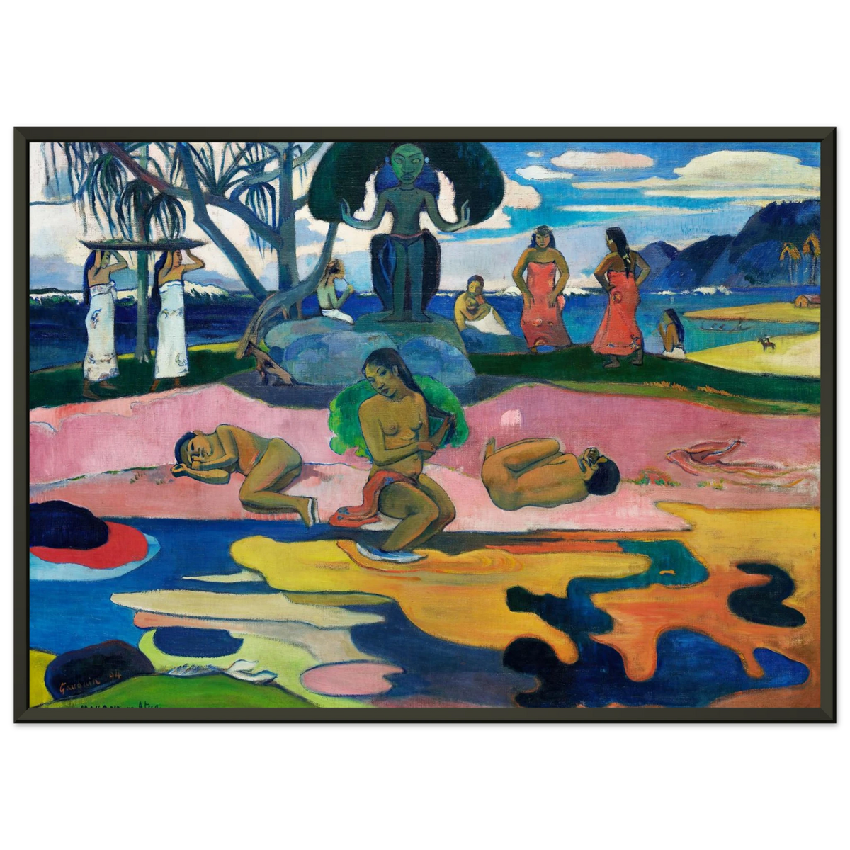 Tableau Le Jour du dieu — Paul Gauguin, tirage cadre noir | INKONAL