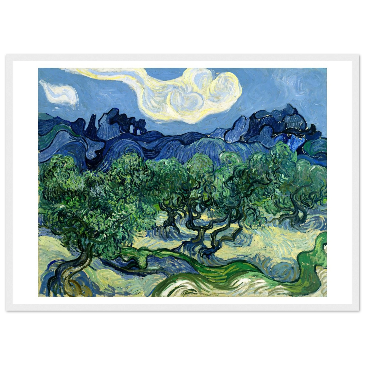 Tableau Les Oliviers, les Alpilles en arrière-plan — Vincent van Gogh, tirage cadre blanc | INKONAL