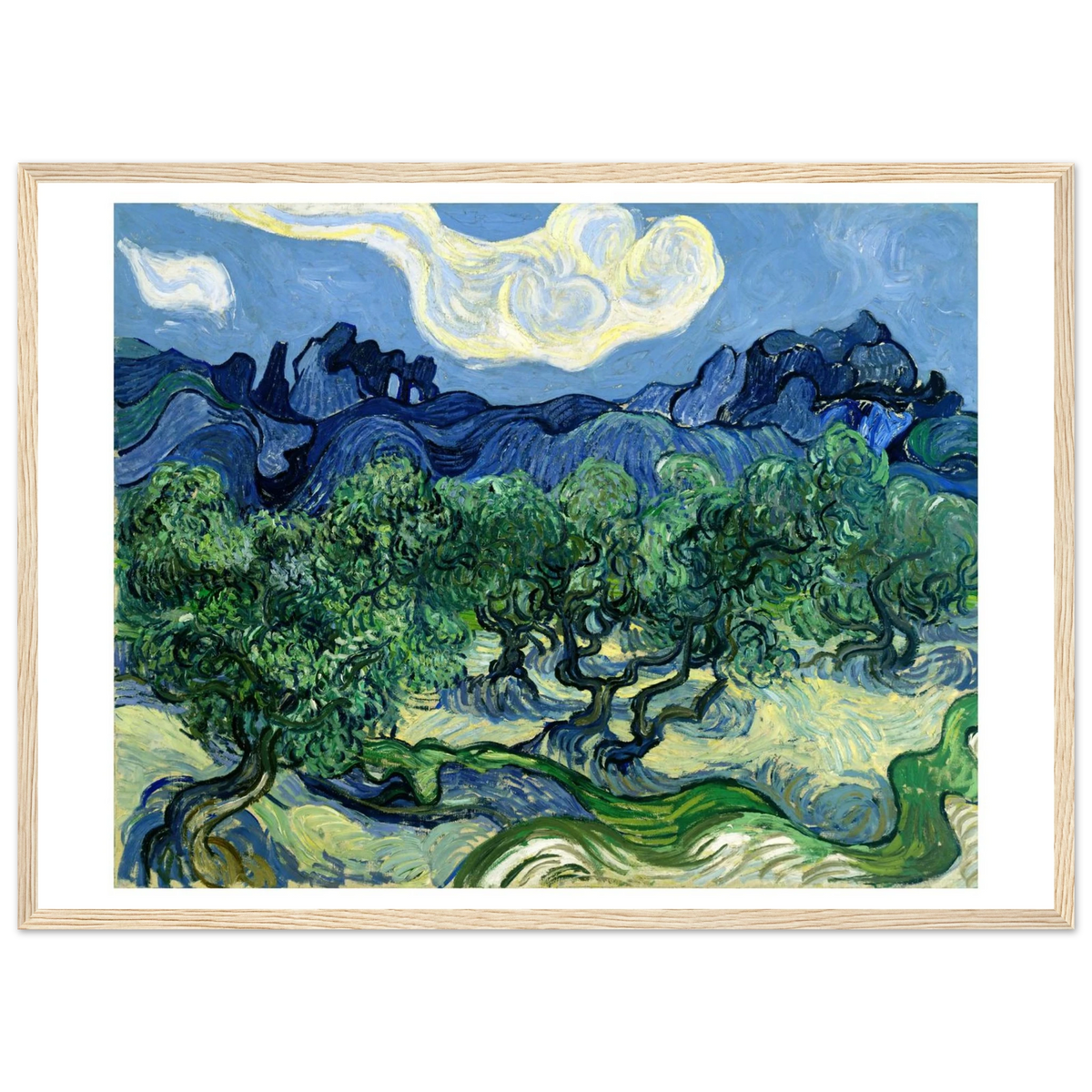Tableau Les Oliviers, les Alpilles en arrière-plan — Vincent van Gogh, tirage cadre bois | INKONAL