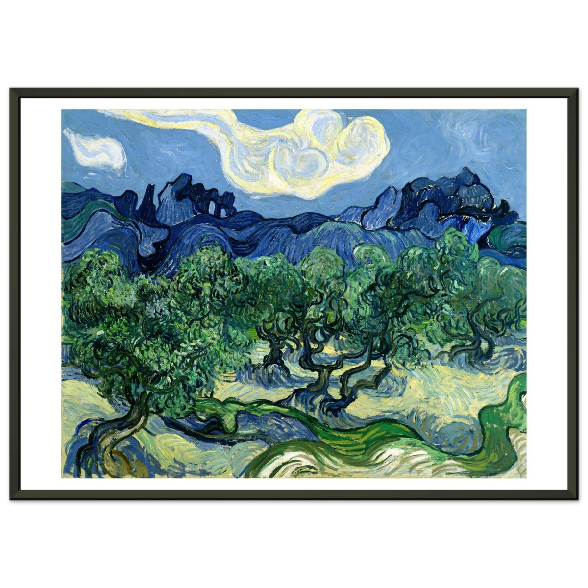 Tableau Les Oliviers, les Alpilles en arrière-plan — Vincent van Gogh, tirage cadre noir | INKONAL
