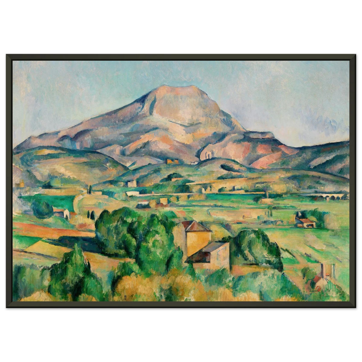Tableau La Montagne Sainte-Victoire et le viaduc de la vallée de l'Arc — Paul Cézanne, tirage cadre noir | INKONAL