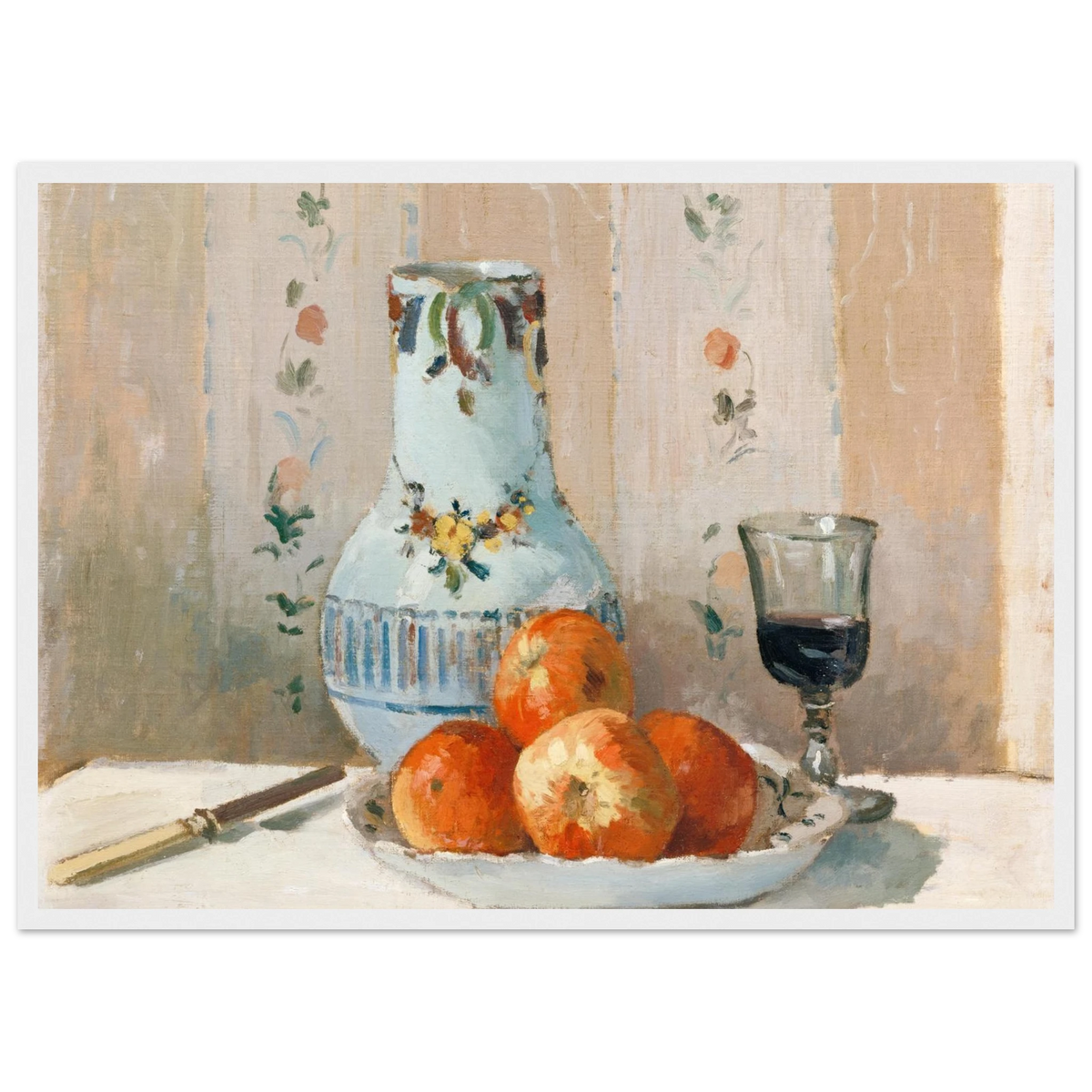 Tableau Nature morte, cruche et pommes — Camille Pissarro, tirage cadre blanc | INKONAL