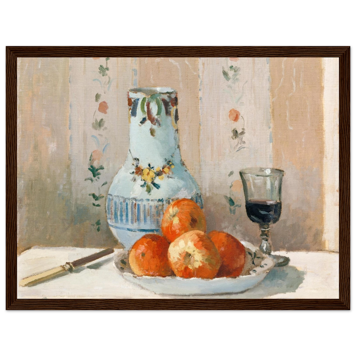 Tableau Nature morte, cruche et pommes — Camille Pissarro, tirage cadre bois foncé | INKONAL