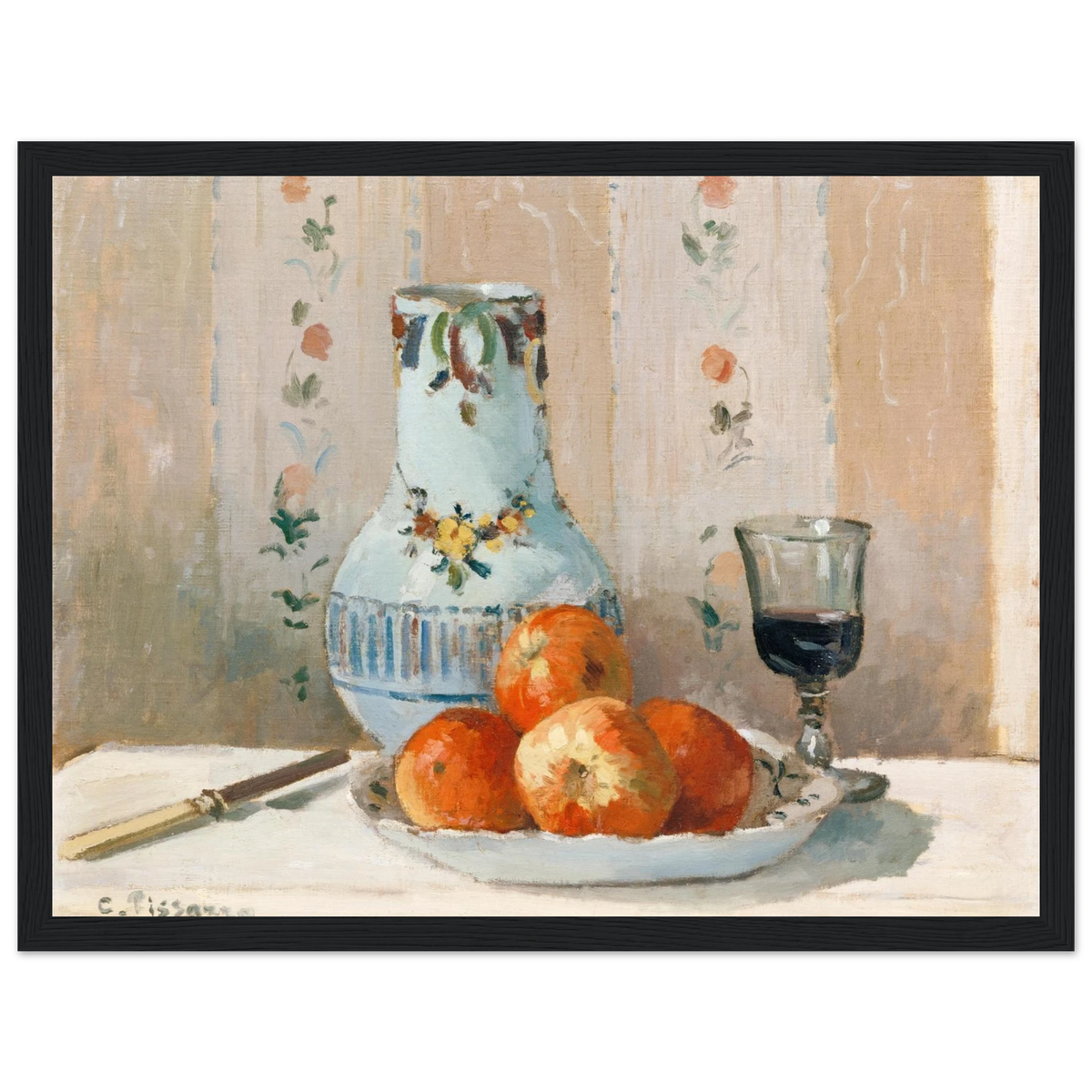 Tableau Nature morte, cruche et pommes — Camille Pissarro, tirage cadre noir | INKONAL
