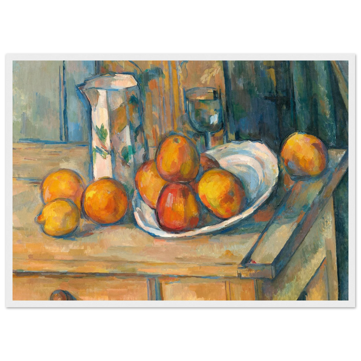 Tableau Nature morte, pot au lait et fruits — Paul Cézanne, tirage cadre blanc | INKONAL